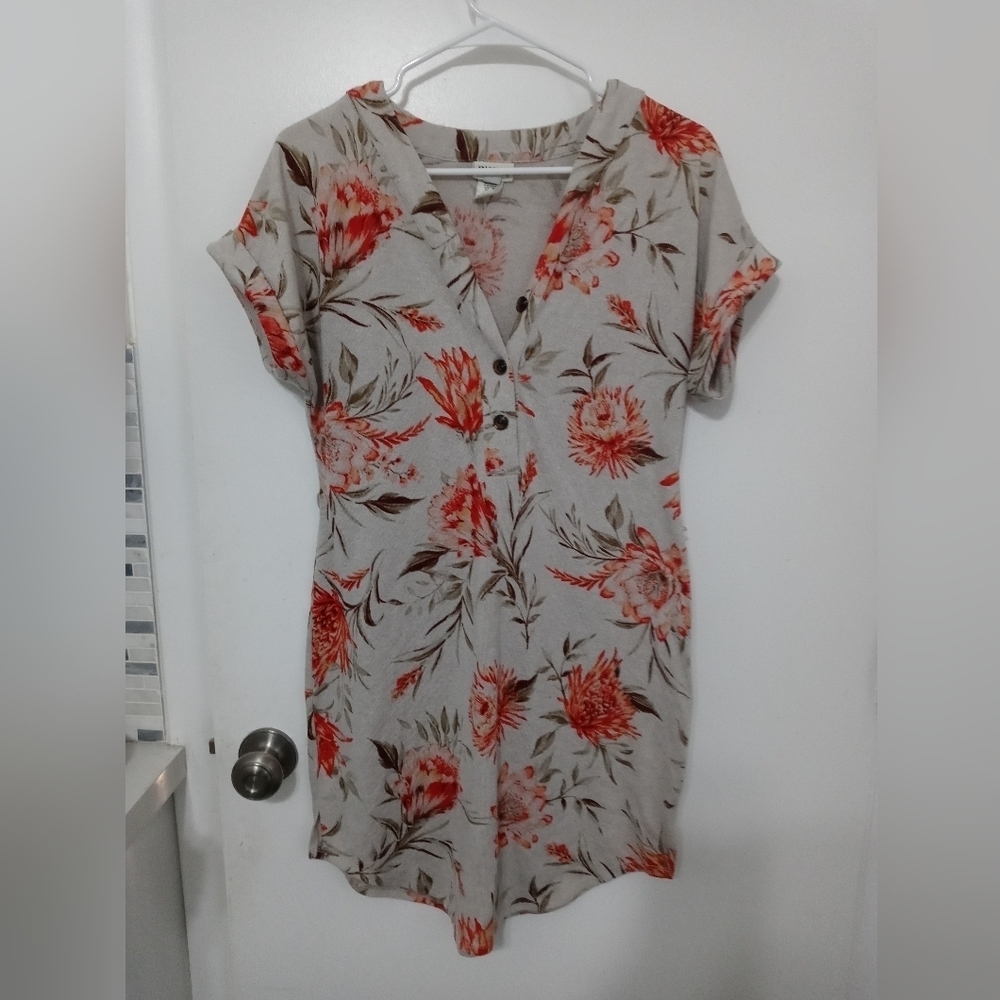 En Focus Studio Drop V Neck Tropical Floral Jersey Knit folded Sleeve Dress 4